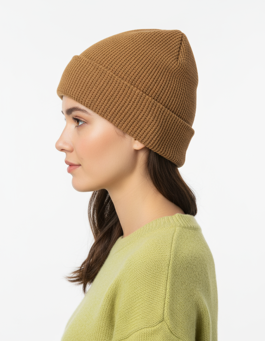 Beanie - Side View with Lemon Green Sweater