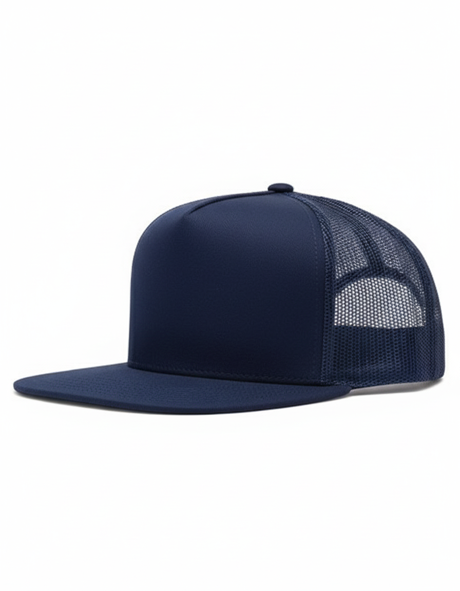 Flat Front Trucker Cap - Navy Blue