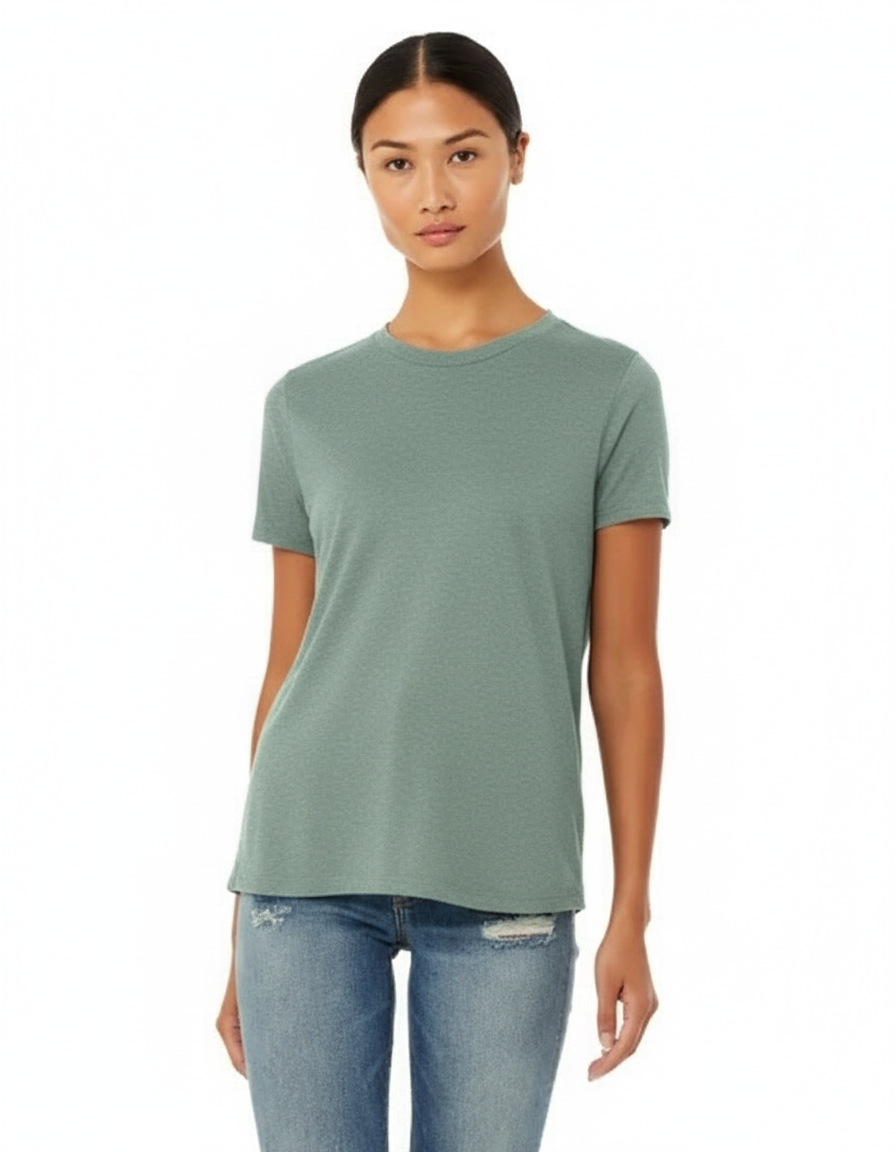 Sage Green T-shirt Model Three-Quarter